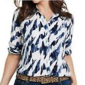 CAbi  Moody Blues Navy and White Button Down Shirt